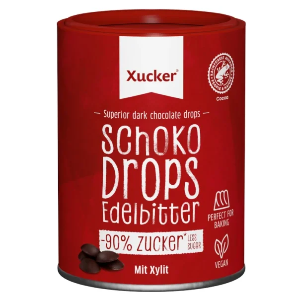 Xucker Schokodrops Edelbitter Edelbitter ohne Zuckerzusatz 90 % weniger Zucker