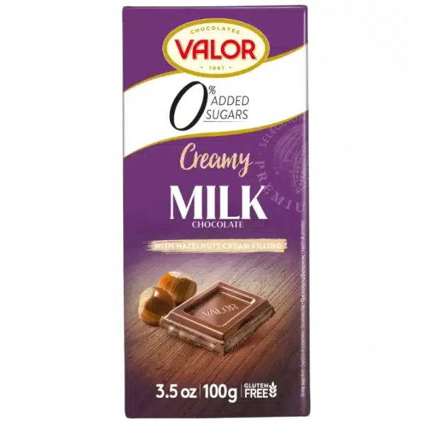 Valor Milch mit Haselnusscreme Schokolade ohne Zucker mit Haselnussfüllung Stevia creamy milk chocolate no sugar sugarfree low carb woth hazelnut filling diabetiker