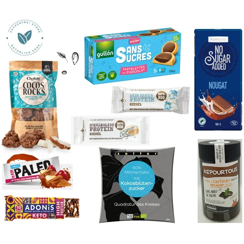 Probierpaket ohne Zuckerzusatz zuckerfrei Frankonia Schokolade Diablo Waffel Charles Gullon Schalk Adonis 800x800 v12